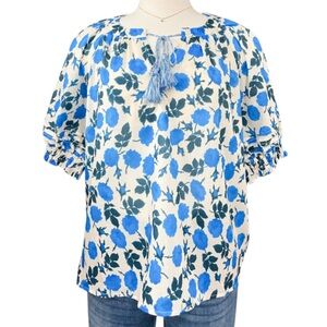 Ellison Blue Floral Peasant Women's Top
